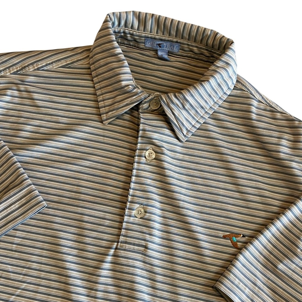 GenTeal Golf Polo Mens Small Striped Performance Blue Grey Stretch Active Preppy